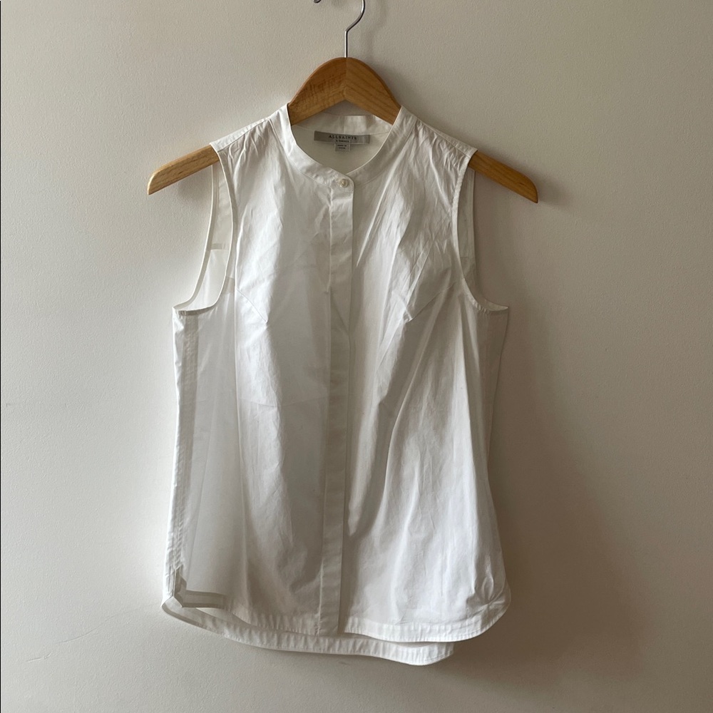All Saints Sleeveless White Button-Front Band Collar Top NWOT